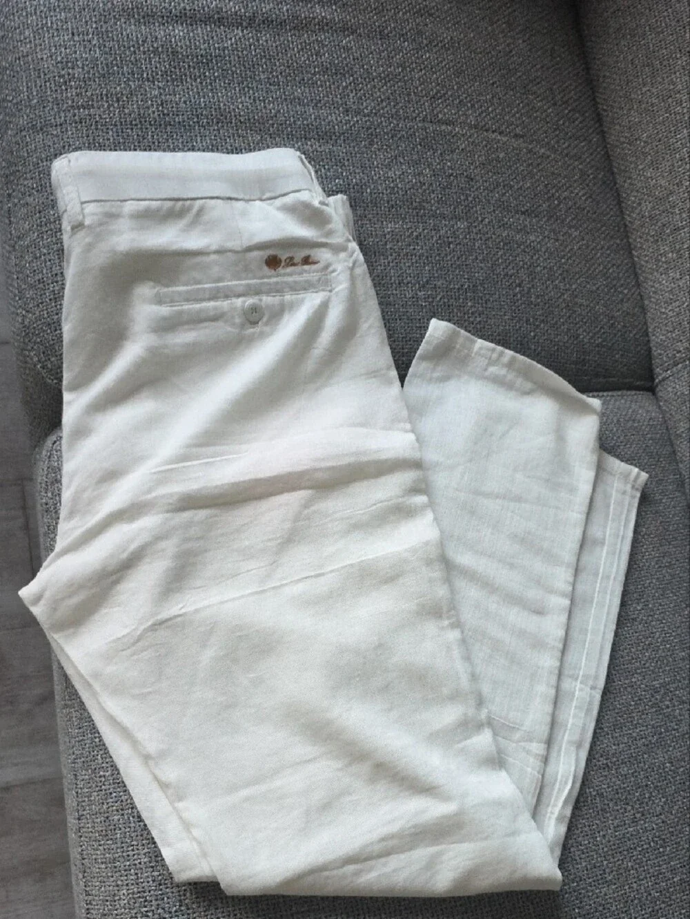 Loro Piana Cream Linen-Blend Chinos with Embroidered Crest